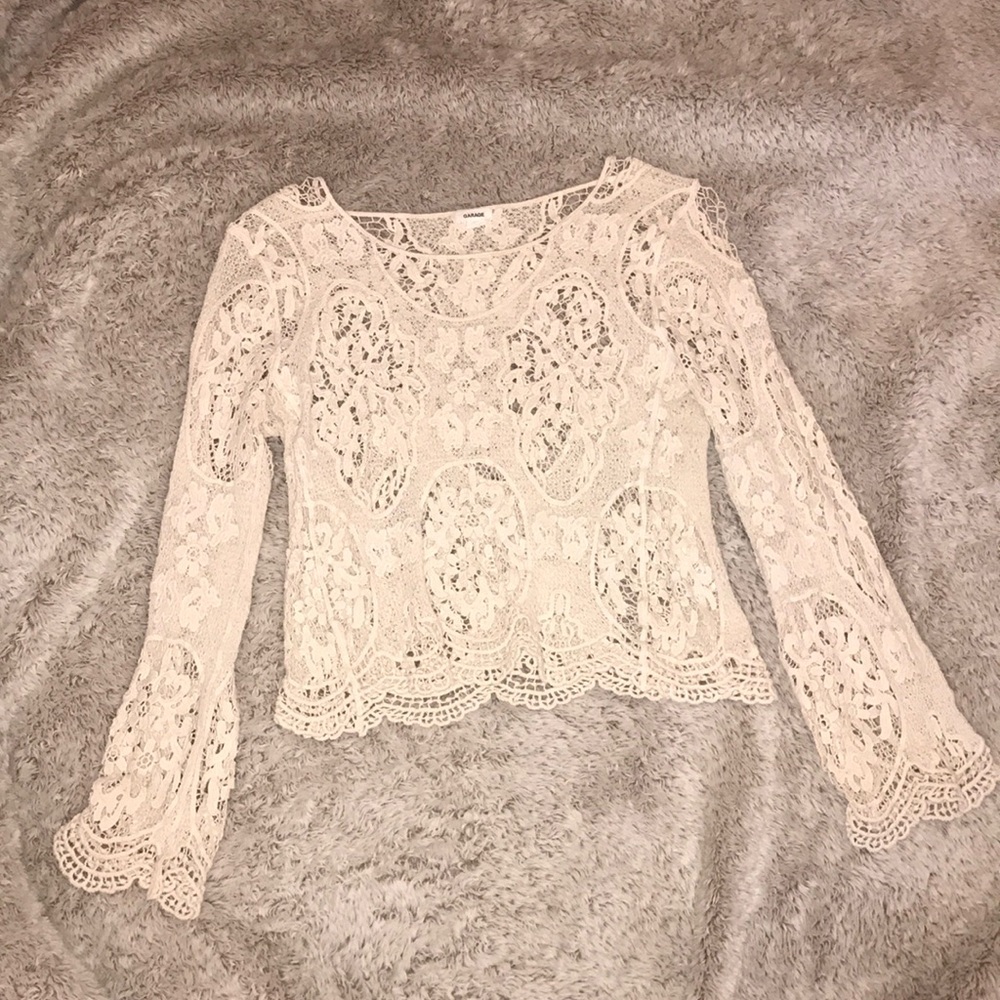 cropped lace peasant top